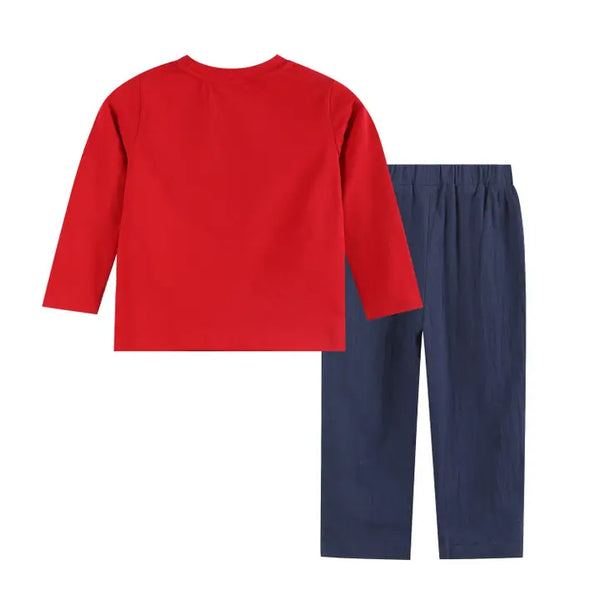 Toddler Boys Red Santa Smocked Shirt and Navy Pants Set