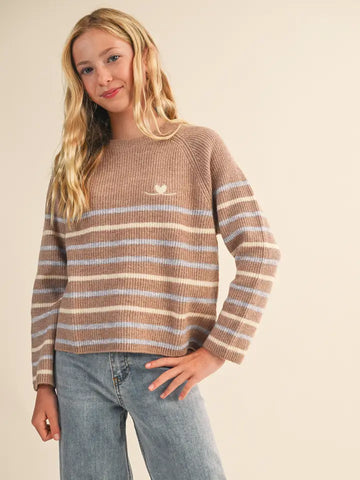 Tween Girls Wide Striped Tunic Pullover Sweater