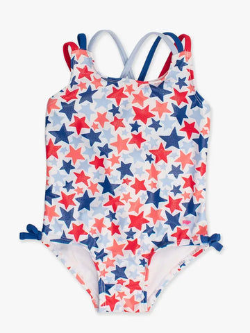 Girls Star-Spangled Cross Back Swimsuit