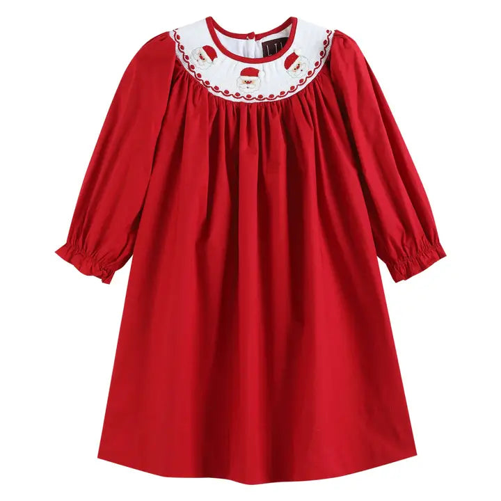 Baby Girls Red Poplin Santa Long Sleeve Smocked Bishop Dress