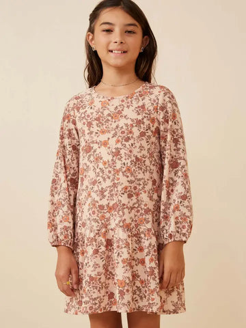 Youth Girls Antique Floral Drop Waist Knit Dress