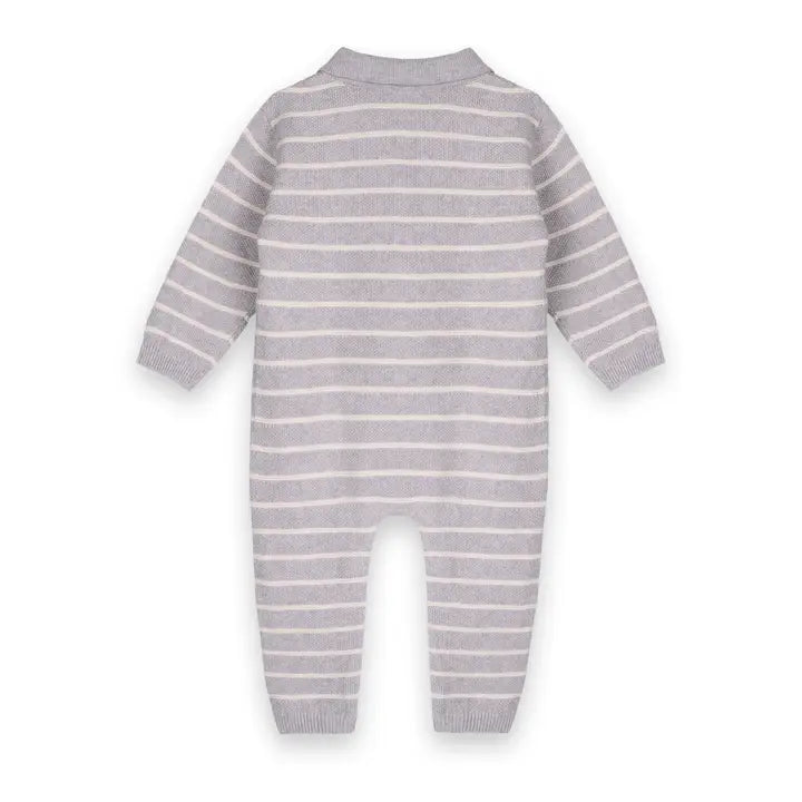 Infant Boys Collared Stripe Knit Jumpsuit