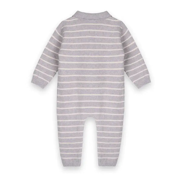Infant Boys Collared Stripe Knit Jumpsuit