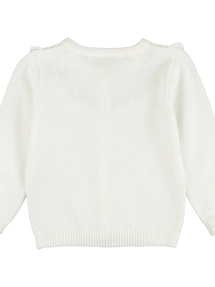 Ruffle Butts Girls Off-White Sweater Knit Ruffle Trim Cardigan