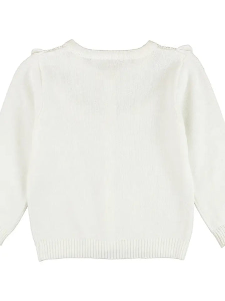 Girls Off-White Sweater Knit Ruffle Trim Cardigan