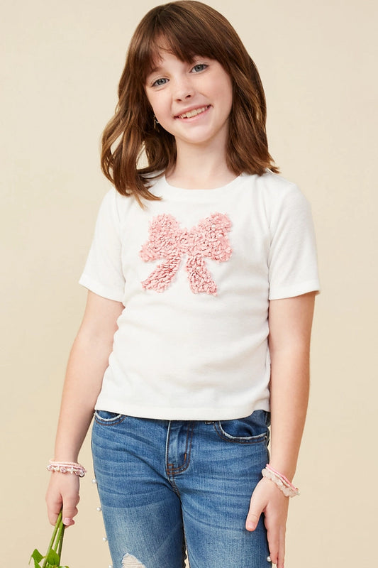 Youth Girls Pearl Detailed Bow Patch Knit Tee
