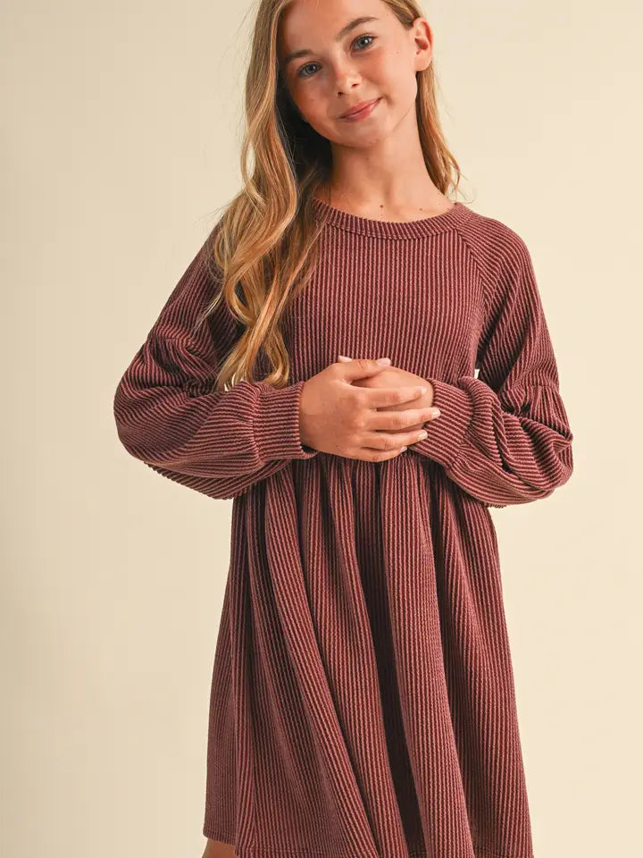 Youth Girls Long Sleeve Knit Babydoll Dress