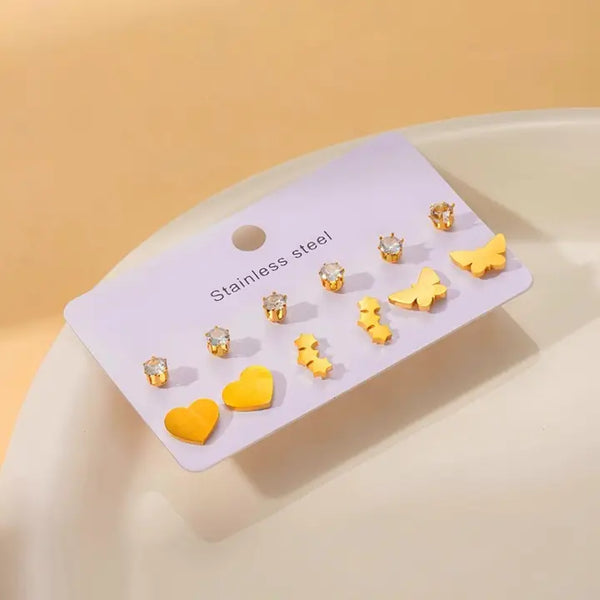 18K Stainless Steel Set of 6 Earring Stud