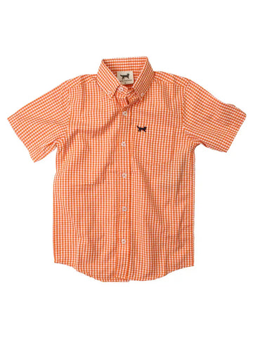 Boys Orange Gingham Short Sleeve Shirt