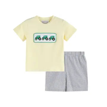 Toddler Boy Tractor Smocked T Shirt and Shorts Set