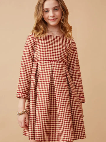 Youth Girls Houndstooth Box Pleated Dress