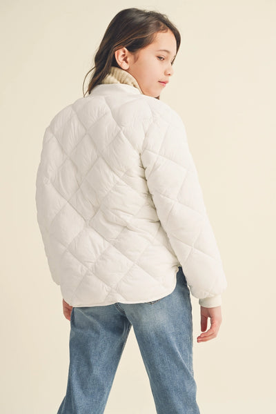 Youth Girls Quilted Button Down Jacket