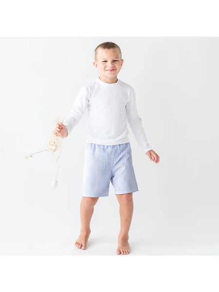 Periwinkle Blue Seersucker Swim Trunks
