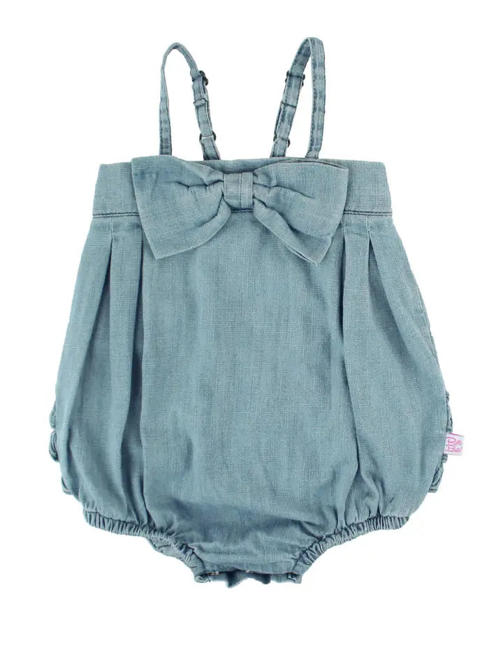 Ruffle Butts Baby Girls Denim Bow Bubble Romper
