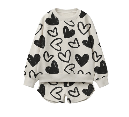Toddler Girls Set - Heart Sweatshirt & Shorts
