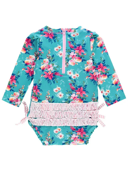 Baby Girls Floral Long Sleeve One Piece Swimsuit