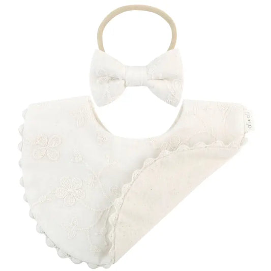 Cotton Double Sided Embroidered Baby Bib (Flowers & Bow)