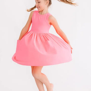 Girls Neon Pink Tank Pocket Twirl Dress
