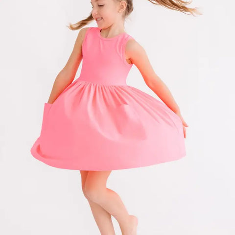 Girls Neon Pink Tank Pocket Twirl Dress