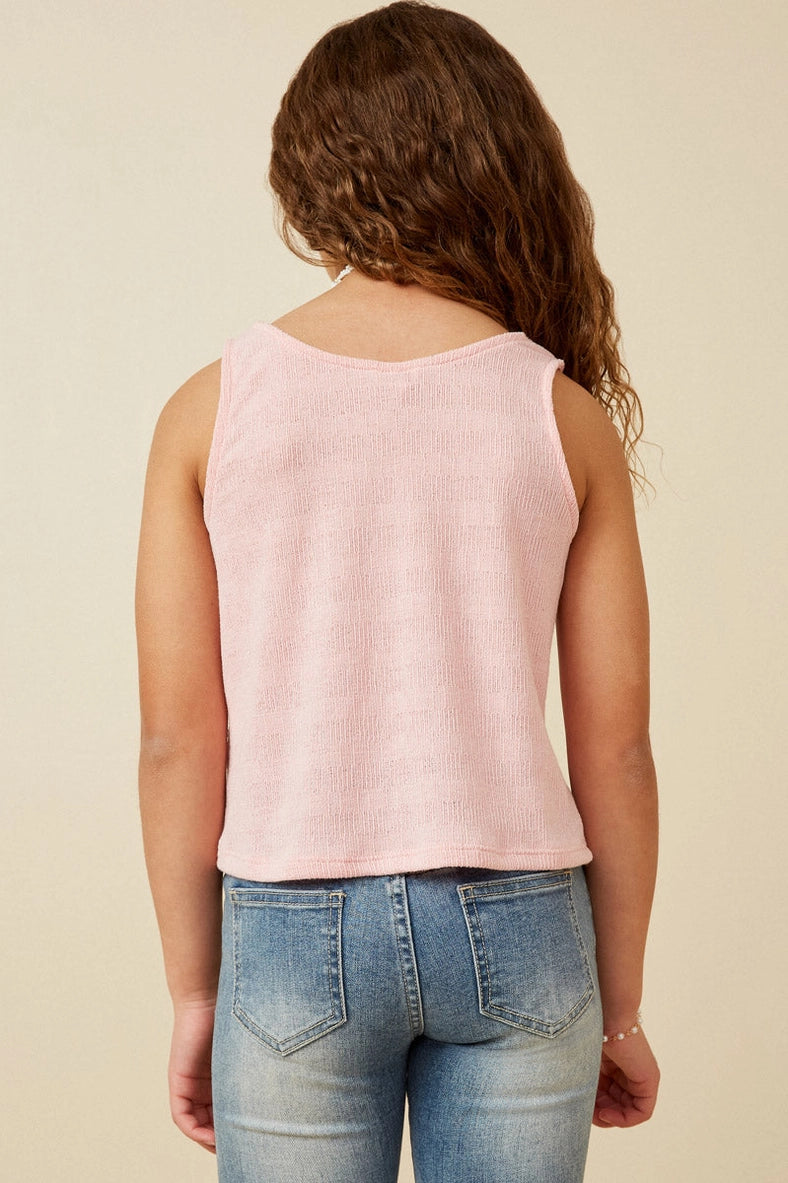 Youth Girls Patterned Button Detail Knit Tank