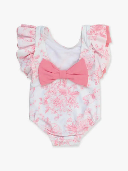 Girls Pink Butterfly Sleeve One Piece Swimsuit