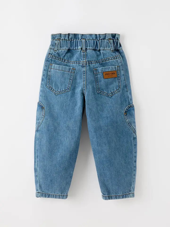 Baby/Toddler Girls Heart Knee Barrel Jeans with Paperbag Waist