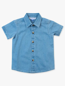 Boys Light Wash Short Sleeve Button Down Shirt