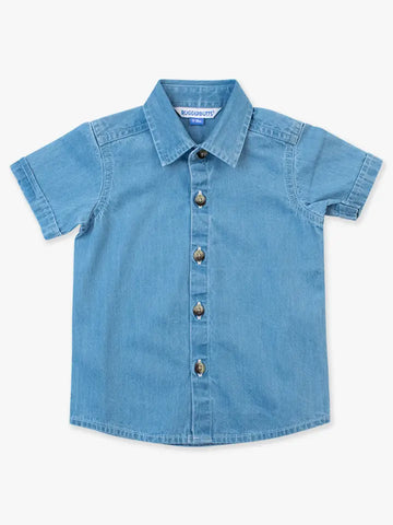 Boys Light Wash Short Sleeve Button Down Shirt