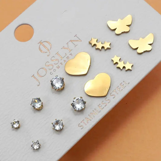 18K Stainless Steel Set of 6 Earring Stud