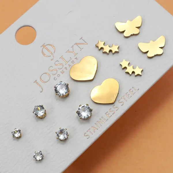 18K Stainless Steel Set of 6 Earring Stud