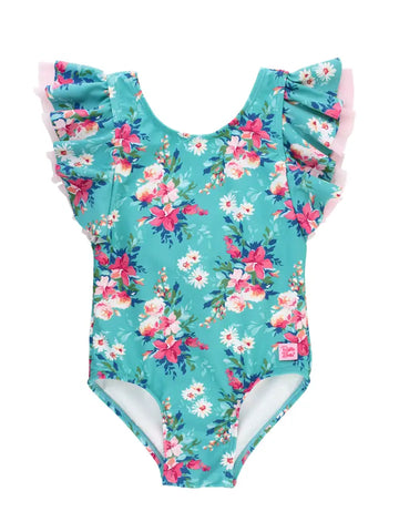 Girls Fancy Me Floral Butterfly Sleeve One Piece Swimsuit