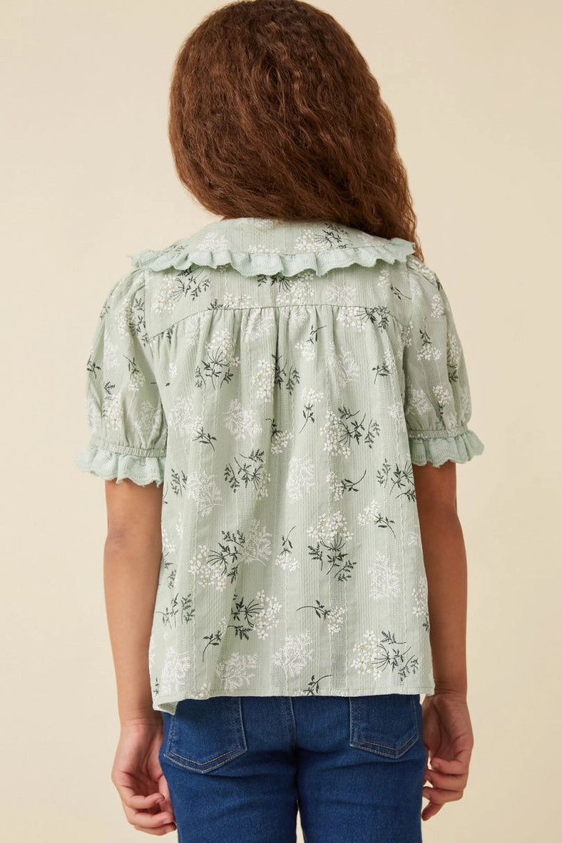 Youth Girls Textured Floral Lace Peter Pan Collar Top