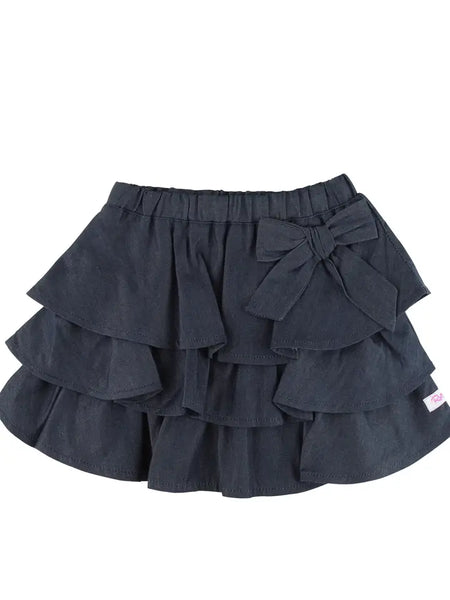 Girls Dark Wash Ruffled Denim Bow Skirt