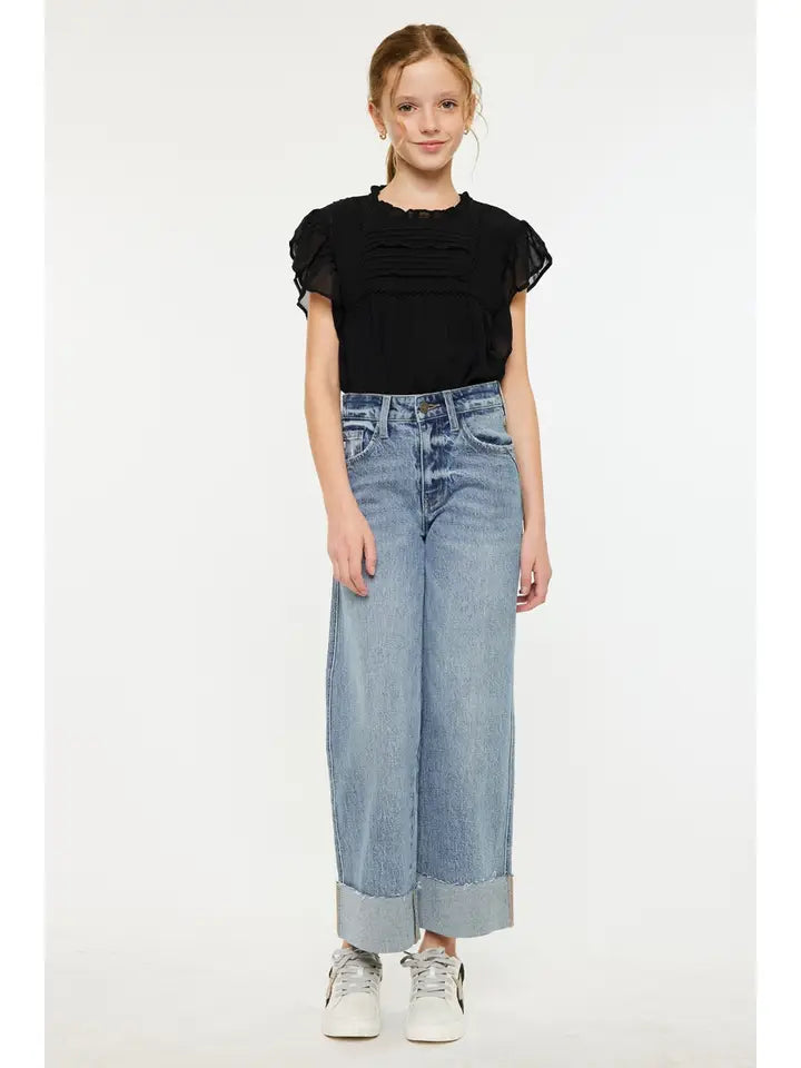 KanCan Youth Girls High Rise 90's Crop Wide Leg Jean