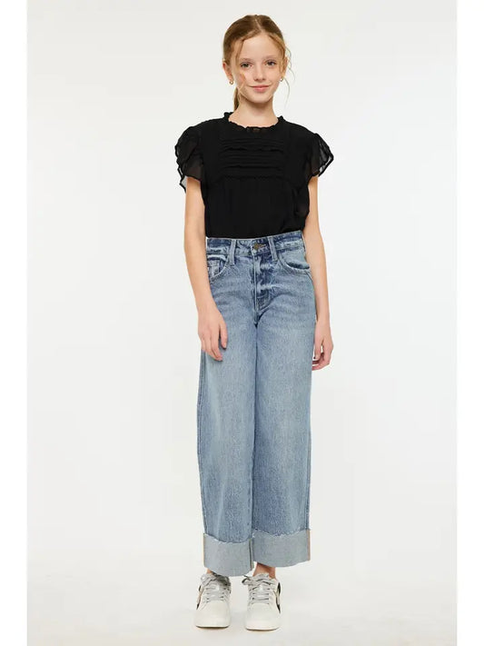 KanCan Youth Girls High Rise 90's Crop Wide Leg Jean