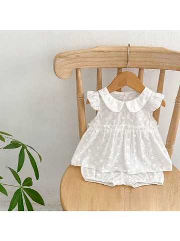 White Doll Collar Top And Bloomer Set