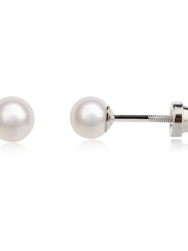 Sterling Silver Screw-Back Pearl Earrings for Children
