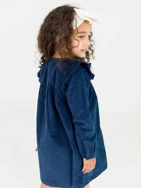 Toddler Girls Navy Corduroy Ruffle Detail Dress