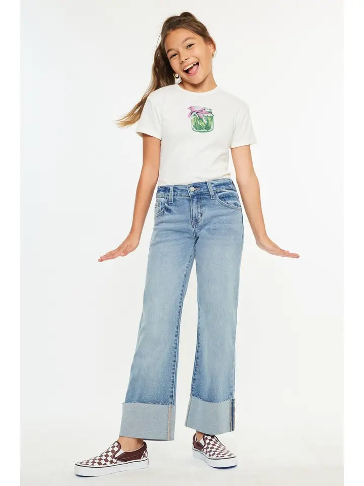 KanCan Girls Mid Rise Wide Flare Leg Jeans