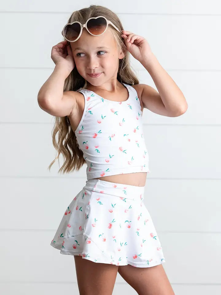 Girls White Peach Two Piece Athletic Set
