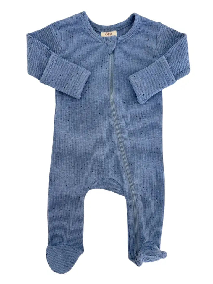 Baby Boys Blue Speckle 2-Way Zip Footie