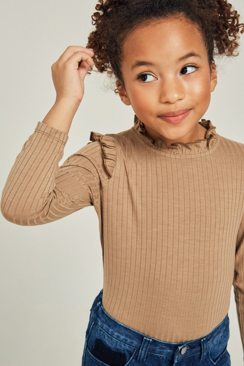 Ribbed Ruffle Mock Neck Top