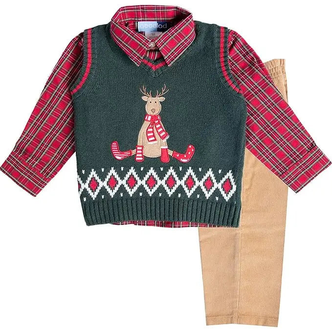 Baby Boys Reindeer Sweater Vest Top And Bottom Set