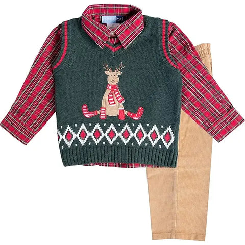 Toddler Boys Reindeer Sweater Vest Top And Bottom Set