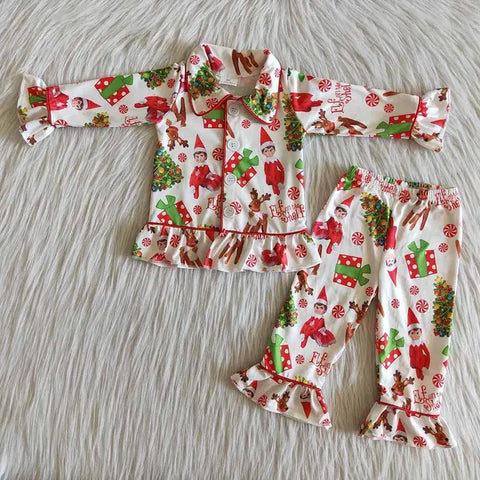 Red Cartoon Girls Christmas Pajamas