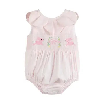 Infant Girl Petal Collared Smocked Bubble Romper