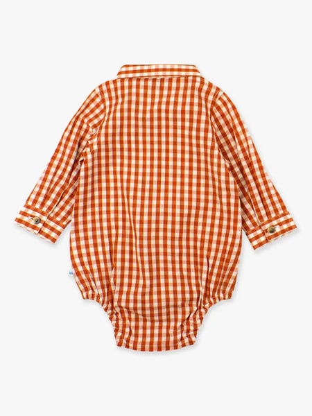 Baby Boys Rust Gingham Long Sleeve Button Down Bodysuit