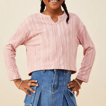 Youth Girls Distressed Notch Neck Knit Top