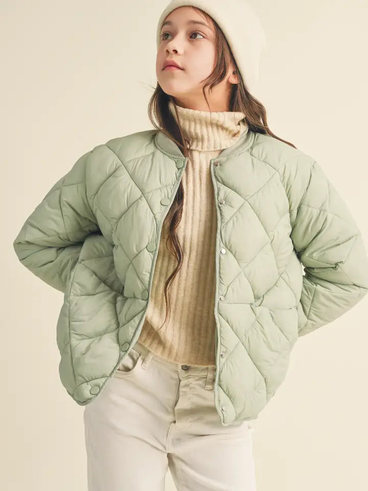 Youth Girls Quilted Button Down Jacket