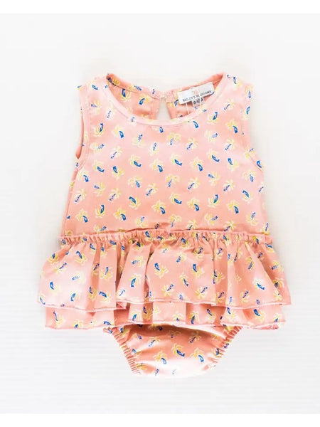 Clare Ruffle Bubble Romper - Pink Palm Trees
